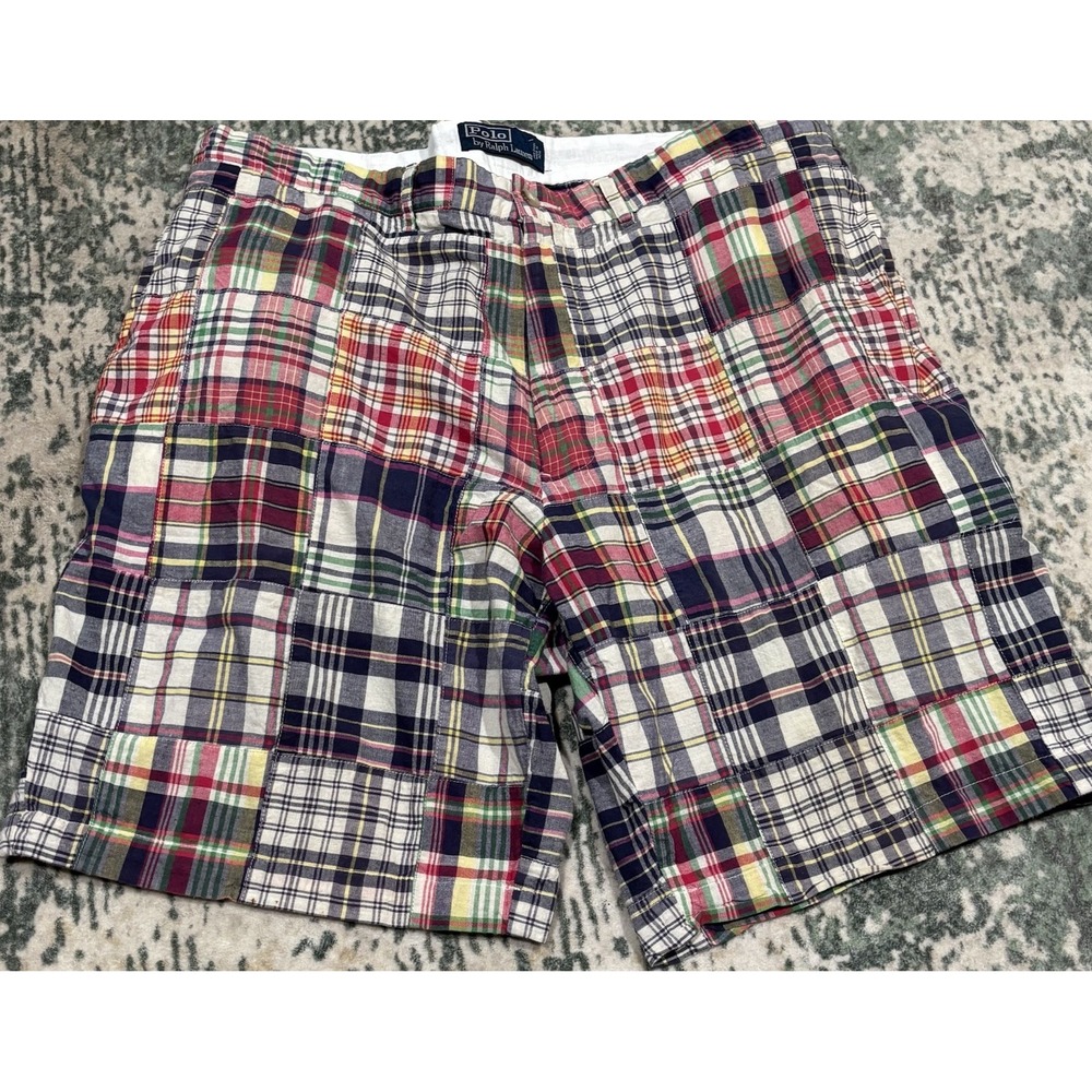 Vtg Polo Ralph Lauren Madras Patchwork Plaid Chino Shorts Men's Sz 36 Multicolor